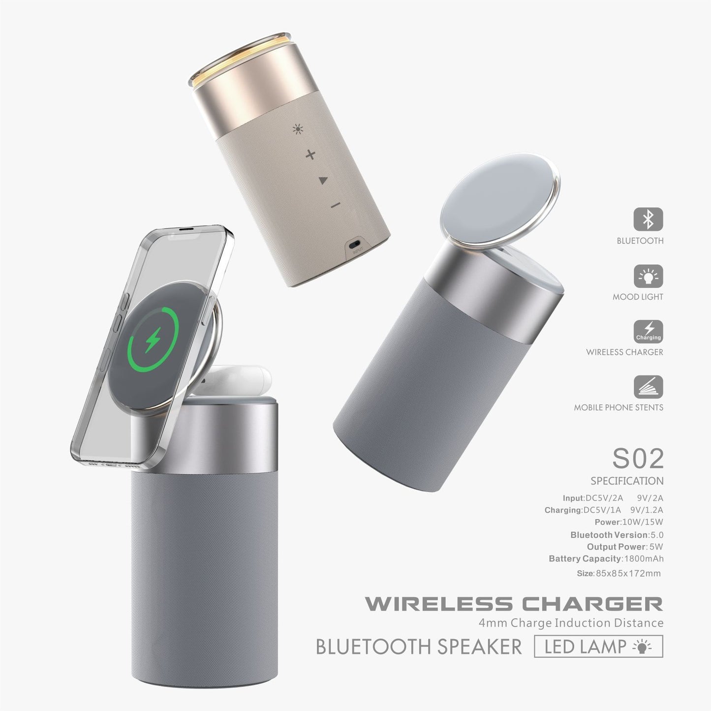 3 In 1 Multi-Function Bluetooth Speaker With Touch Lamp